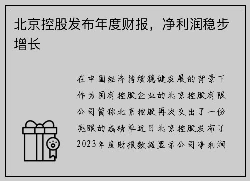 北京控股发布年度财报，净利润稳步增长