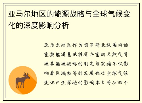亚马尔地区的能源战略与全球气候变化的深度影响分析
