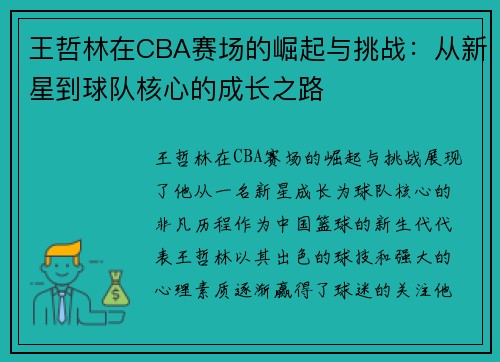 王哲林在CBA赛场的崛起与挑战：从新星到球队核心的成长之路