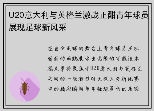 U20意大利与英格兰激战正酣青年球员展现足球新风采