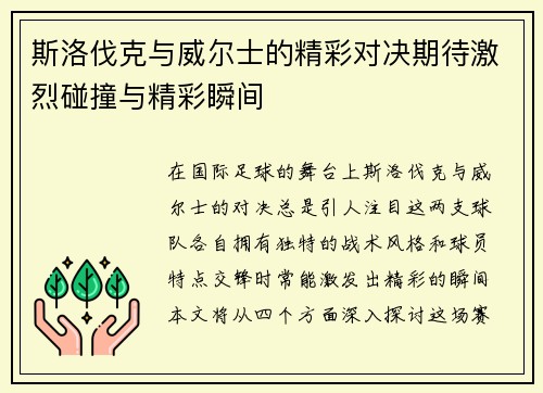 斯洛伐克与威尔士的精彩对决期待激烈碰撞与精彩瞬间