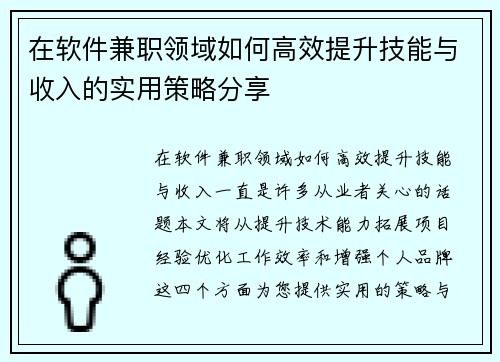 在软件兼职领域如何高效提升技能与收入的实用策略分享