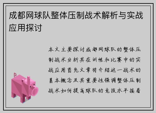 成都网球队整体压制战术解析与实战应用探讨